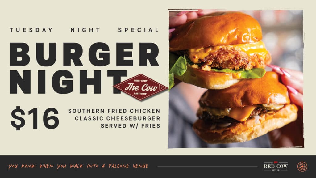 Tuesday burger night promo